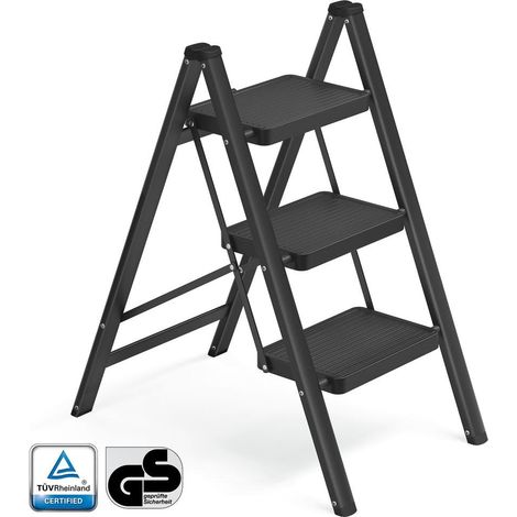 Escabeau pliable 2 marches 55 x 43,4 x 61,8 cm capacité 150 kg design moderne maison en acier noir (1/2)