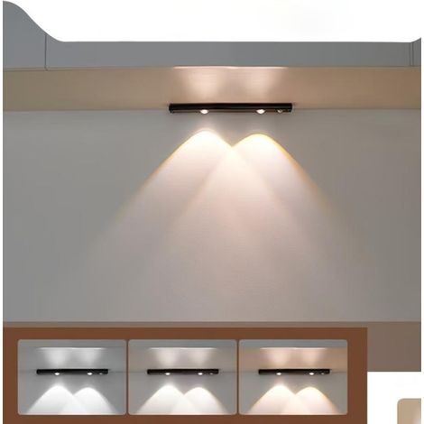 Éclairage sous meuble, ruban LED sans fil à détecteur de mouvement, trois couleurs, intensité variable, idéal pour les cuisines et les escaliers (20 cm)