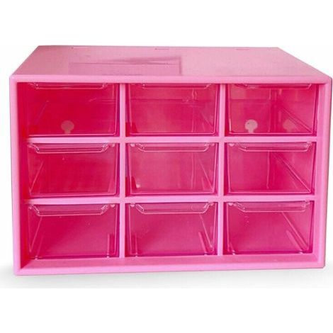 Caja de almacenamiento de plástico de 9 cajones con soporte de pared para armario de manualidades, rosa - Rosa (1/5)