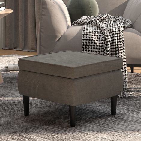 Repose-pied, Tabouret Bas Pouf, Tabouret avec pieds pour Salon ou Chambre en bois Gris foncé Velours HAV5658 (1/5)
