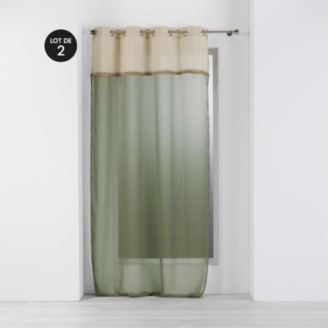 Lot de 2 voilages 140 x 240 cm voile sablé + jute Greenybel Vert (1/4)