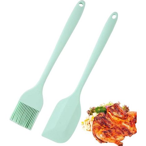 Pennello da cucina con raschietto - Pennello per pasticceria riutilizzabile - Distribuisce l'olio - Silicone resistente al calore - Lunghezza 21 cm - Verde (1/5)