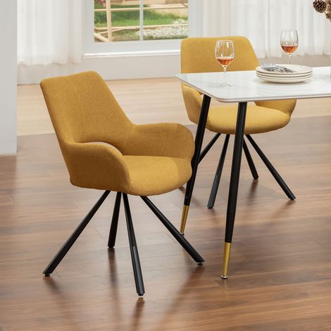 Lot de 2 fauteuils repas 58x48x81 cm en tissu ocre et métal noir (1/5)