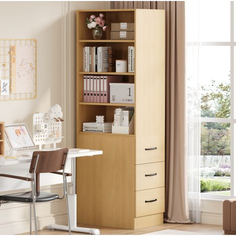 Meuble de rangement étroit 180 cm avec tiroirs latéraux, étagères réglables, chêne DESVIAE (1/5)