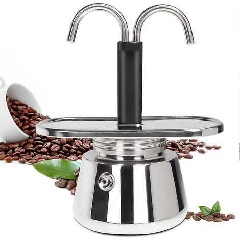Cafetière italienne Moka à double tuyau 2 tasses, en acier inoxydable, pour cuisinière, cafetière à percolation. (1/5)