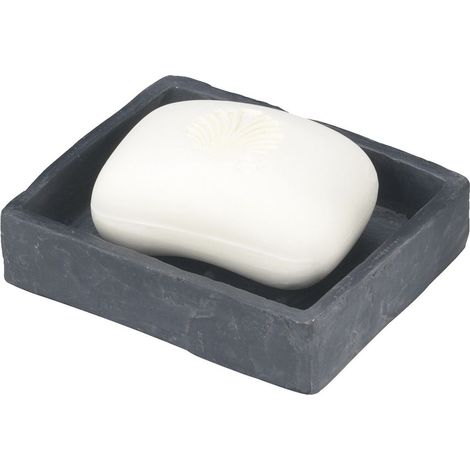 WENKO Porte savon Slate Rock - aspect ardoise, Polyrésine, 11.2x2.7x9.4 cm, Anthracite (1/4)