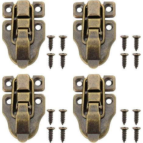 4Pcs Fermoirs pour Boite en Bois, Rétro Loquet de Fermeture Malle et Coffre, avec Vis,Loquet Boîtes Petite Taille Rétro Fermoir pour Boîte à Bijoux,Coffrets,Valises