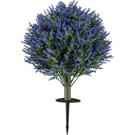 Lot de 2 boules topiaires artificielles lavande en PE avec piquets de sol