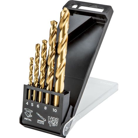 Punte da trapano per metallo HSS-TiN, da 4,0 a 10 mm, set da 5