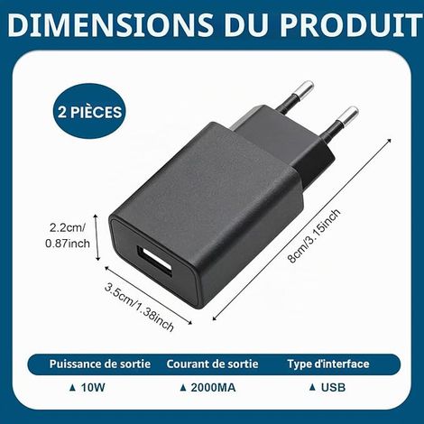 Adaptateur Secteur USB 5V 2A 10W Prise Euro Chargeur Adaptateur de Prise pour Moniteur, Casque, Lampe de Table, Liseuse Électronique, Tablette - Noir (1/4)