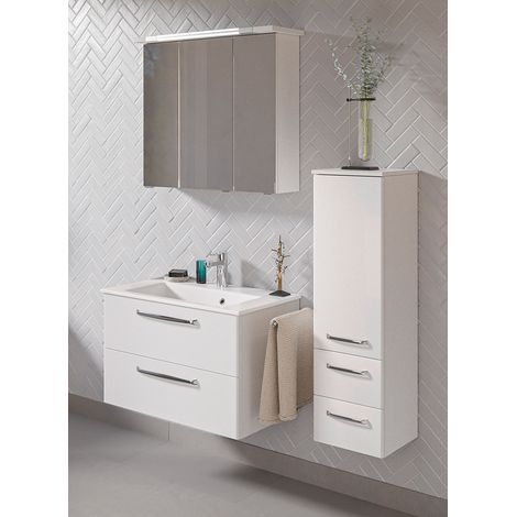 Badezimmer Set inkl. LED Beleuchtung TRENTO-66 in weiß Glanz, B/H/T: ca. 122/200/50 cm (1/5)