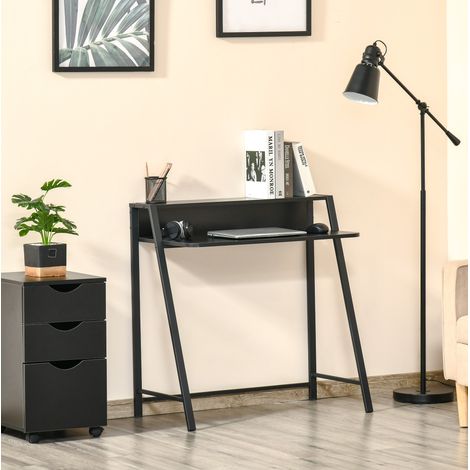 Bureau informatique avec étagère et passe-câbles, MDF noir 84 x 45 x 85 cm HAVRYA (1/5)
