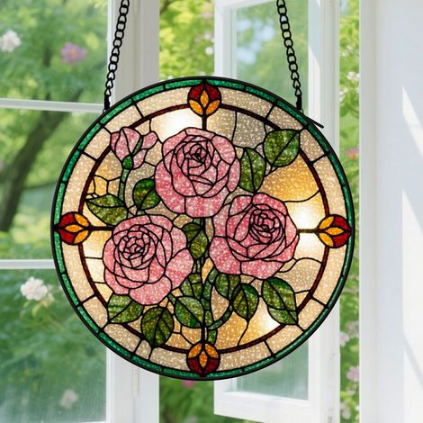 9cm Suspension en vitrail pour fenêtre – Attrape-soleil aux motifs de jardin floral pour porte et intérieur – Décoration et idée cadeau pour la fête des Mères et les anniversaires – Pour femmes, homme (1/5)