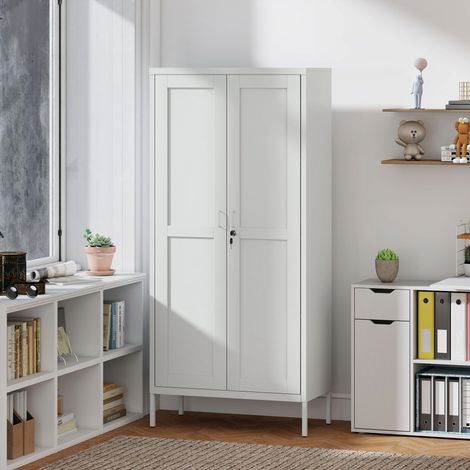 Archivador de acero de 2 puertas, archivador de oficina con estantes ajustables y cerradura, armario de almacenamiento multiusos, para oficina, estudio, hogar, 80x40x175 cm, blanco