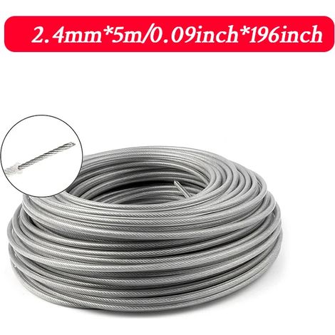 (5 m x 2,4 mm) Fil de coupe-bordures en nylon et acier, long rouleau rond, pour tondeuse à gazon. (1/4)