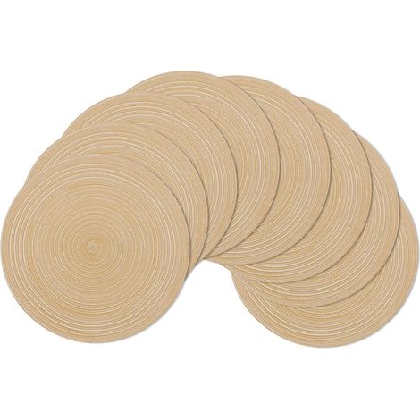 Placemats, Set of 6, Khaki 38x38cm Round Woven Washable Placemats Heat Resistant Placemats for Dining Table
