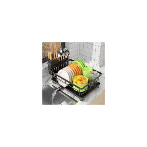 Égouttoir à vaisselle noir – Panier égouttoir d'évier en fer – Dimensions 38,6 x 28,3 x 14,5 cm – Système de drainage automatique (1/4)