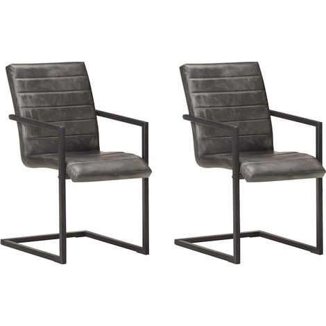 vidaXL Chaises à manger cantilever lot de 2 gris cuir véritable (1/5)