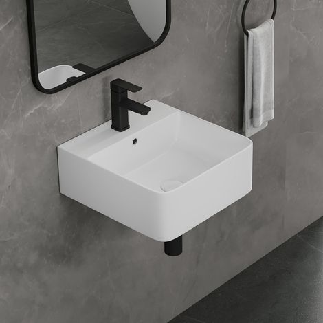 Vasque avec Trou de Robinet en Céramique Blanc - 40 x 42 x 15,5cm, ERI-WB-163 (1/5)