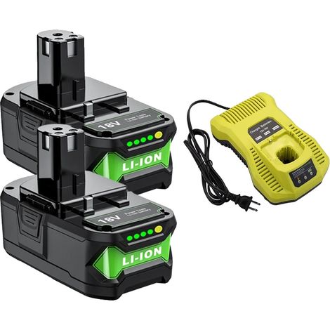 Batterie lithium-ion, capacité 7000mAh, tension 18V, compatible avec Ryobi, 2 Batterie 1Chargeur (1/2)