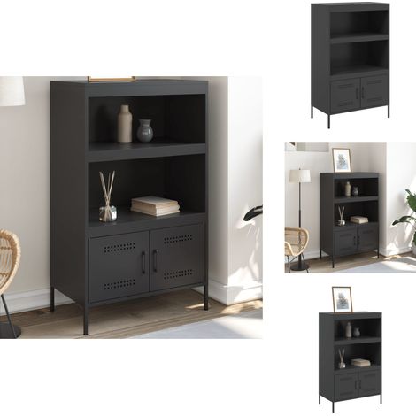 Buffet haut noir 68x39x113 cm acier - Buffet Design Industriel - Meuble Rangement - Armoire Haute - Buffet Noir - Mobilier Salon (1/5)