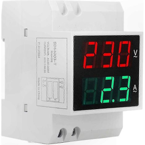 Einphasiges DIN-Schienen-Voltmeter/Amperemeter, Dual-LED-Anzeige, 80–300 V, 0,1–99,9 A, Spannungs- und Strommessgerät (1/4)