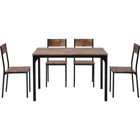 Ensemble table à manger avec 4 chaises, design vintage marron pour balcon, cuisine et salon (1/5)