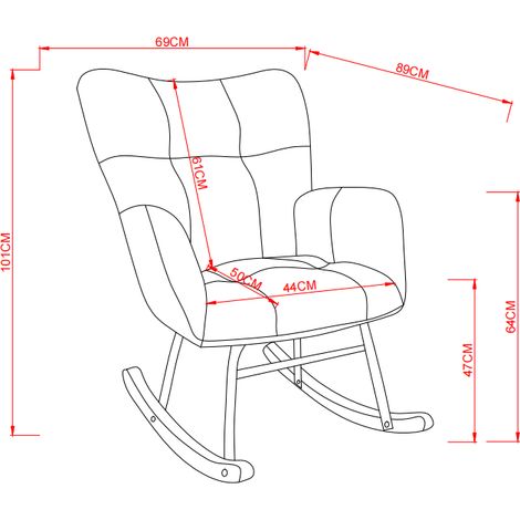 Fauteuil à bascule 69 x 89 x 101 cm cadre métallique et base bois. Style scandinave pour salon, chambre, bureau et balcon