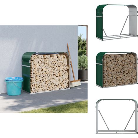Porte-bûches vert 120x45x100 cm acier galvanisé - Porte-bûches - Rangement Bûches - Abri À Bûches - Stockages Extérieurs - Cheminée (1/5)