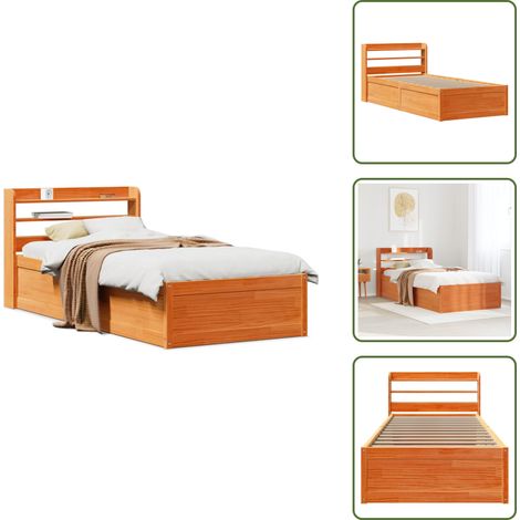 Massivholzbett mit Kopfteil Wachsbraun 100x200 cm Kiefer - Bettrahmen - Bettgestell - Bett - Betten (1/5)