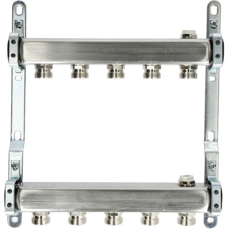Collecteur chauffage inox pour radiateur, 5 circuits, femelle 1'' (26/34) mâle 3/4'' EK (20/27) - Itap