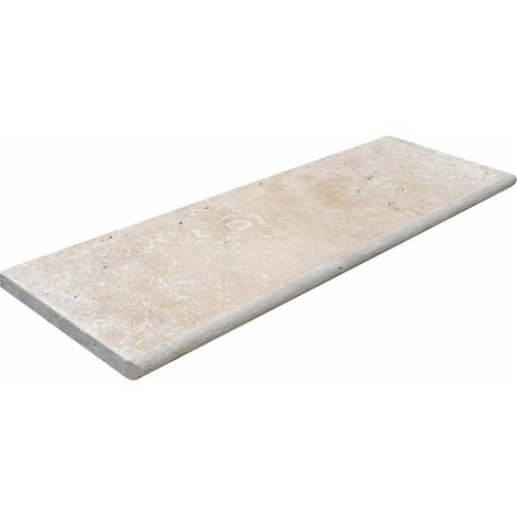 Margelle travertin 1er choix crème 33x100x3cm – Bord rond vieilli pour tour de piscine – Épaisseur 3cm pour durabilité