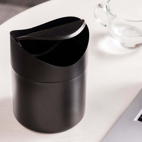 Papelera de escritorio negra con tapa abatible，adecuada para la oficina，como almacenamiento (1/2)