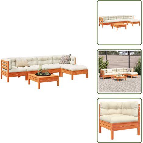 The Living Store 6-tlg. Garten-Sofagarnitur mit Kissen Wachsbraun Kiefernholz - Gartengestell - Gartenmöbelset - Kiefernholz Möbel - Gartenlounge - Esszimmergarnitur