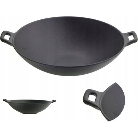 Sartén wok de hierro fundido de 36 cm, hierro fundido pesado