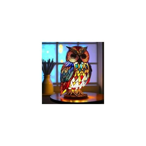 Bardusch-hibou Lampe Vitrail - Vitrail Verre - Lampe En Verre Teinté Pour Animaux - Veilleuses Pour Chambre D'enfant, Table Lumineuse