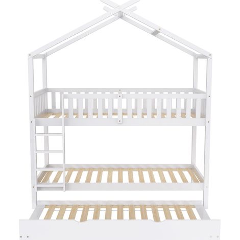 Cama cabaña infantil 90 x 200 cm de pino blanco con cama nido (1/5)