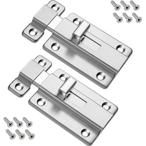 2 Pcs Door Bolts, Stainless Steel Door Lock, Security Latch Lock with 12 Screws for Recessed Doors Bedroom Bathroom Toilet (1/5)