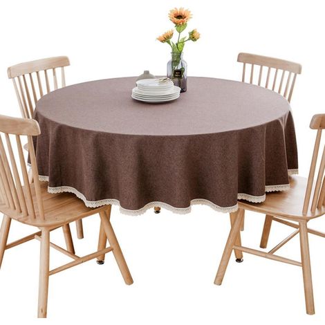 Nappe ronde en mélange coton-lin, 90 cm de diamètre, marron foncé, lavable en machine