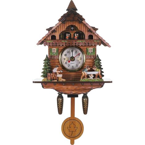 Silencieuse et sans tic-tac, horloge à coucou en bois avec pendule, horloge murale décorative pour le salon et la chambre, style traditionnel (1/2)