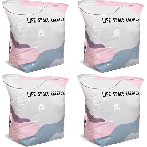 Lot de 4 sacs sous vide pour vêtements, grands cubes, sacs sous vide sans pompe, sacs de rangement sous vide pour voyage, pour literie, oreillers, maison, voyage (M) (1/5)