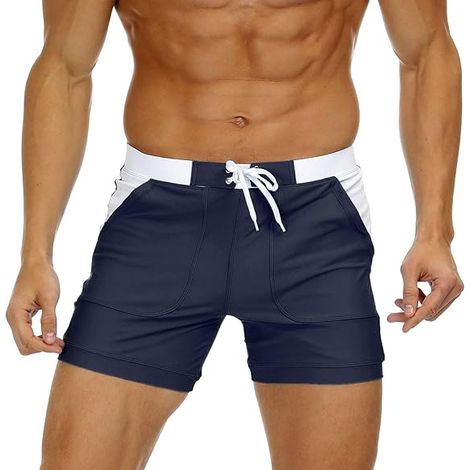 Short de bain homme à séchage rapide, short de plage, short de spa, slip extensible avec cordon de serrage ajustable (1/5)