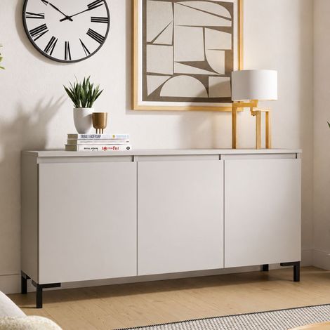 Credenza Milarele, Madia 3 Ripiani, Apertura Battente Made in Italy, 3 Ante, 150x37x75h cm Grigio Chiaro (1/4)