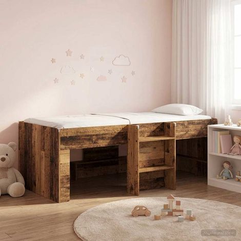 Lit mezzanine enfant avec échelle en bois d’ingénierie, bois ancien, 203 x 119,5 x 68,5 cm - PANGIVO (1/5)