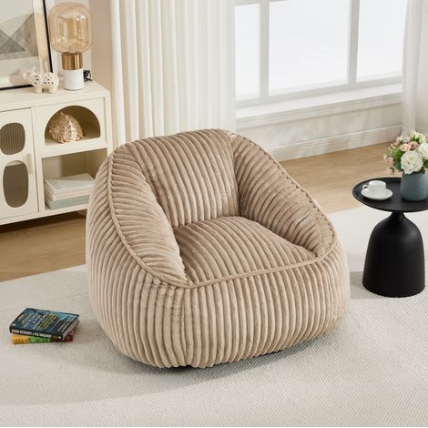 Poltrona pouf, morbida imbottitura in schiuma, leggera e facile da spostare, chenille camel e marrone (1/5)