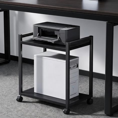 Chariot PC réglable en hauteur 2 niveaux - métal robuste avec roulettes - support PC sous bureau - 55×51×30cm