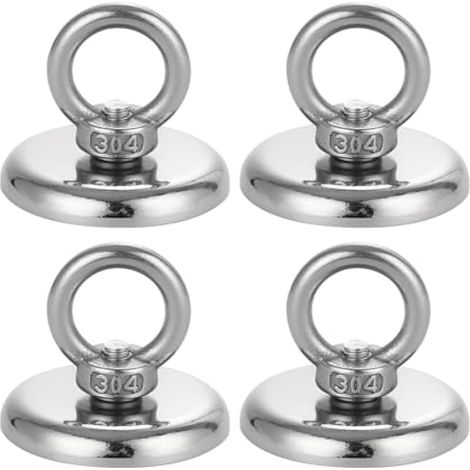 4pcs Aimant Néodyme 50kg Force de Traction 42mm Diamètre avec Œil de Levage pour Pêche Magnétique et Récupération (1/5)