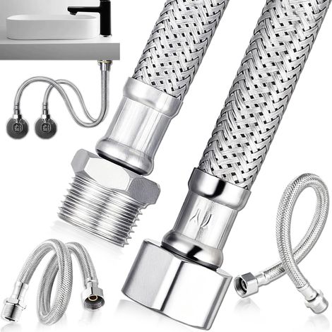 2 Pièces Tuyau Flexible 3/8", Flexible Robinet en Acier Inoxydable Écrou de Raccord 3/8" x Filetage Extérieur, Tuyau Flexible avec Tressé en Acier Inoxydable pour Cuisine Salle(20CM) (1/5)