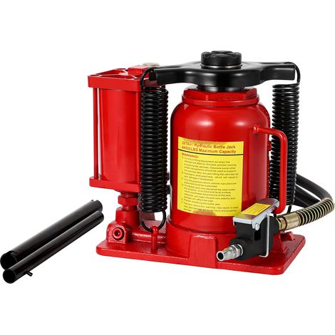 Cric bouteille pneumatique-hydraulique profil bas 20 t – double commande air + pompe manuelle, corps soudé anti-fuite, soupape de sécurité anti-surcharge (1/5)