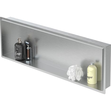 LuxeBath Nicho de Ducha de Acero Inoxidable 90 x 30 x 10 cm cm Plata Marco de Pared Empotrado Alicatable Estante Integrado Instalación Flexible para Almacenamiento Organizador de Utensilios para Baño